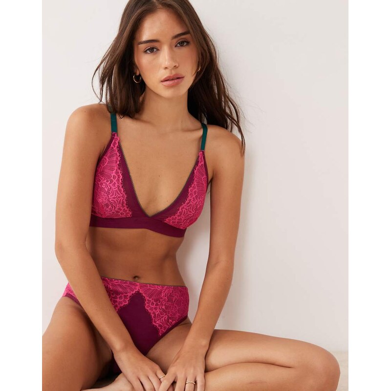Lemonade Dolls Synergy lace and mesh bralette in burgundy and