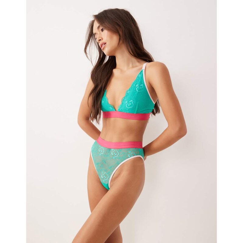 Lemonade Dolls Synergy lace and mesh brief in green and hot pink-Multi 109404989