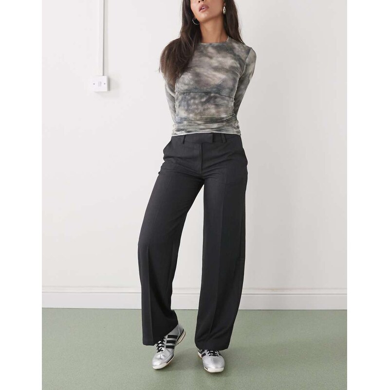 Monki low rise straight leg trousers in dark grey melange