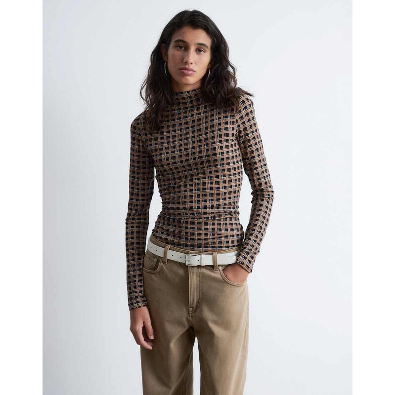 & Other Stories jersey second skin long sleeve top black check 109405011