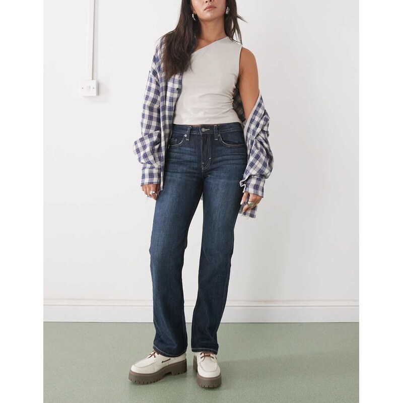 Weekday Laika mid waist straight leg jeans in dark blue wash