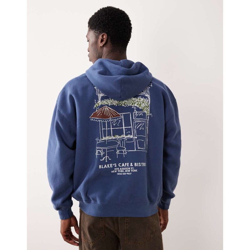 Abercrombie & Fitch coffee graphic hoodie in navy 109404958