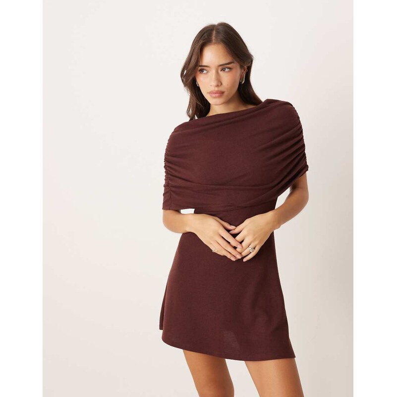 ASOS DESIGN cape overlay mini dress in chocolate-Brown