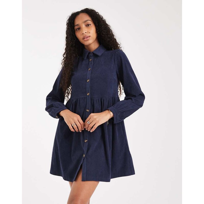 Threadbare cord shirt mini dress in navy 112637529