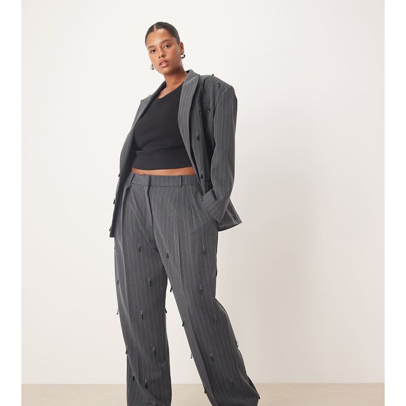 ASOS DESIGN Curve tailored embellished wide leg trousers with pleat 109722748