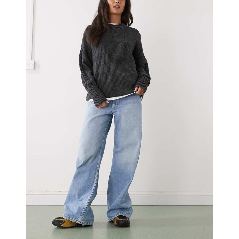 Monki barrel leg jeans in mid blue wash 109412948