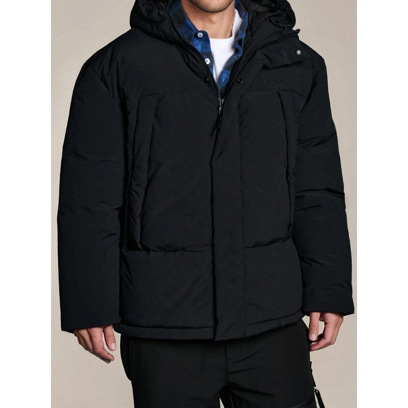 Sinsay - Prošívaná puffer bunda s kapucí - černá