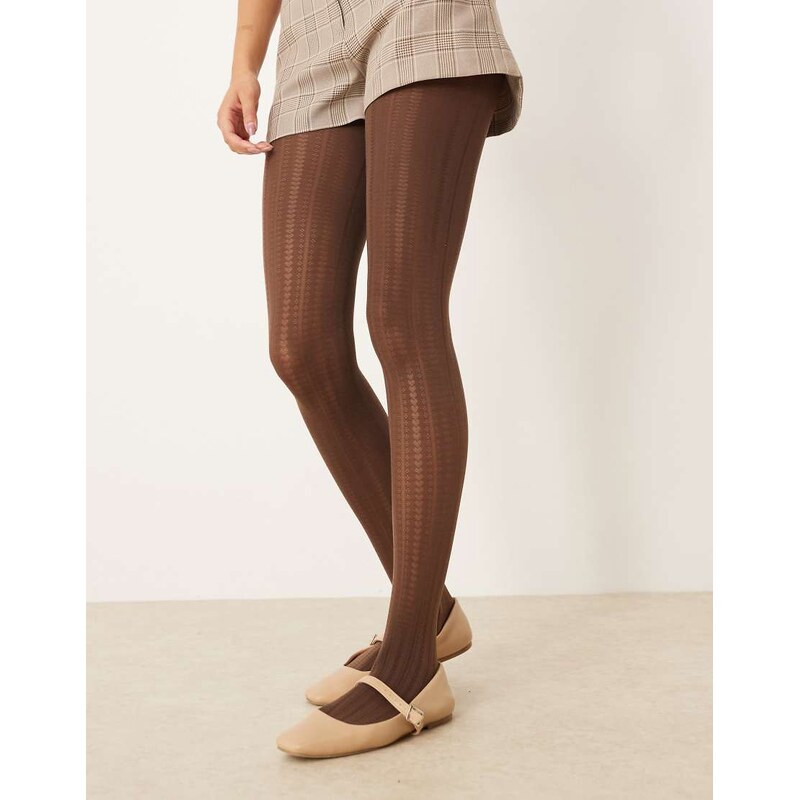 ASOS DESIGN heart and dot stripe tights in chocolate brown 109410065