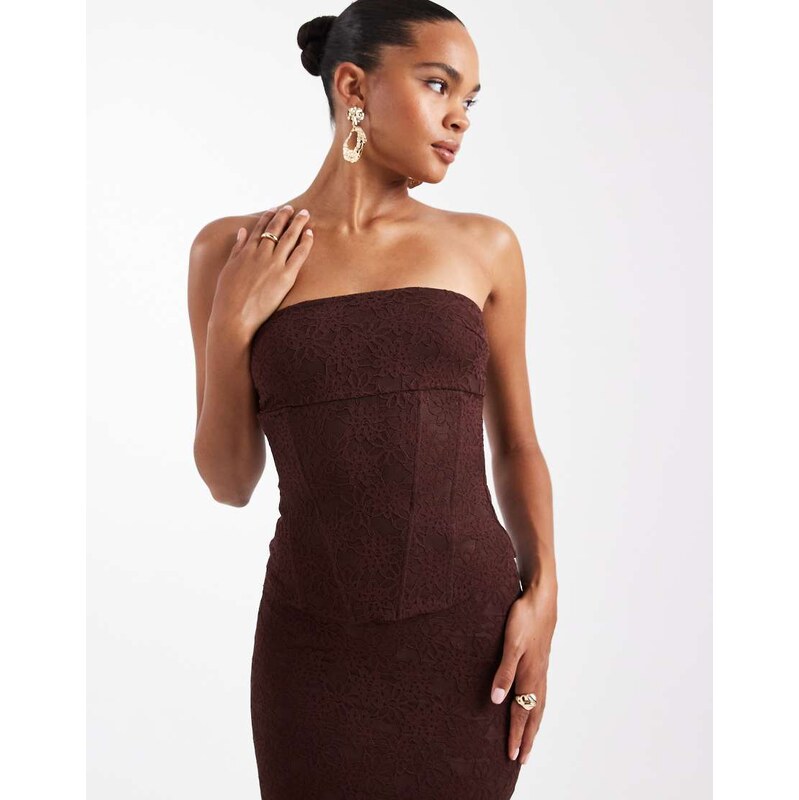 Wanderdoll Lacie lace bandeau curved hem corset top co-ord in