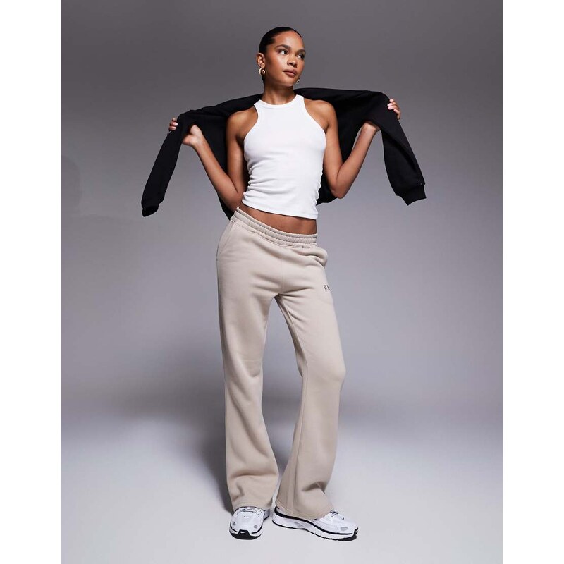 Kaiia cotton blend wide leg joggers in stone-Neutral