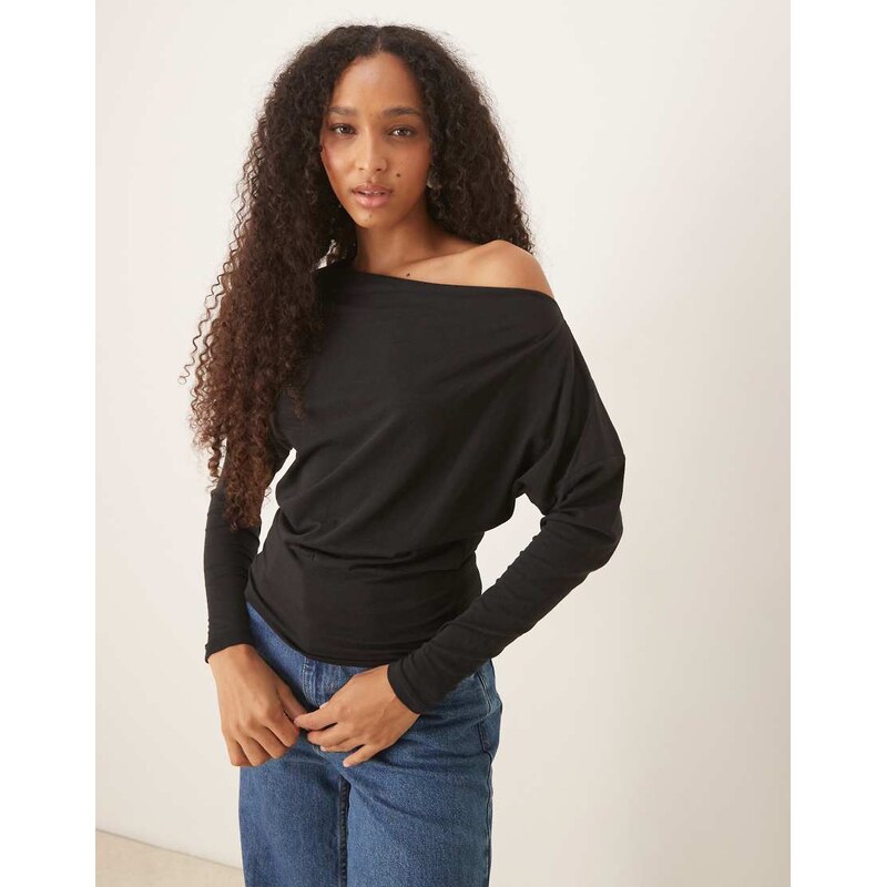 Cotton On Peyton off shoulder long sleeve in black - BLACK