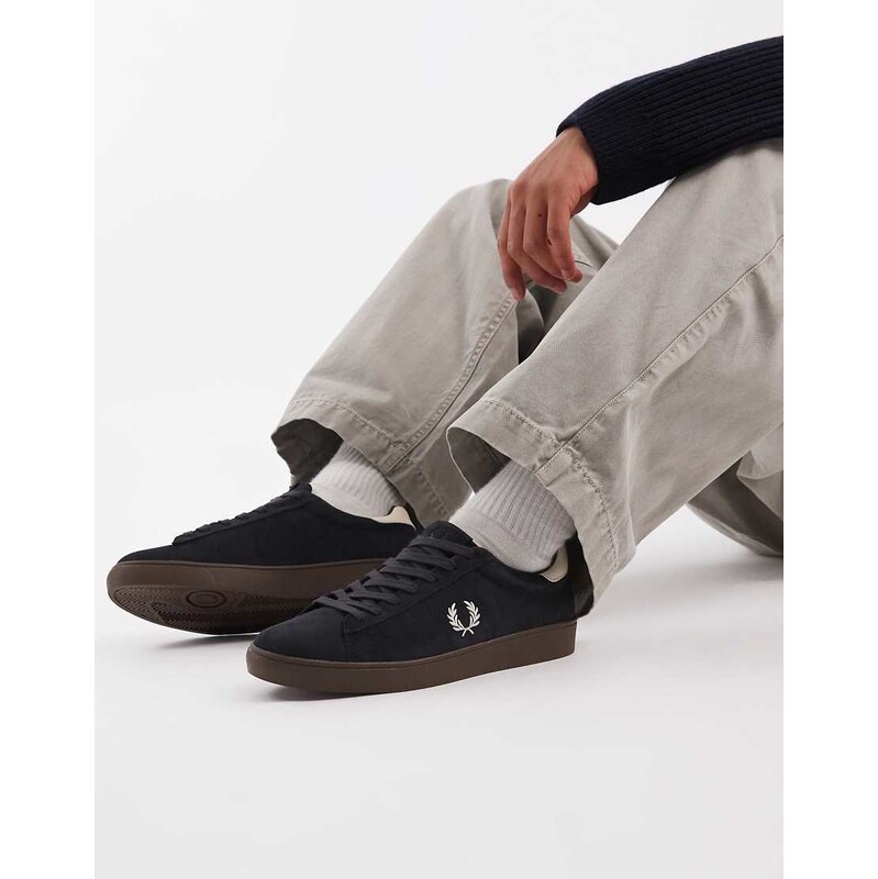 Fred Perry spencer suede trainer in grey with brown gum sole