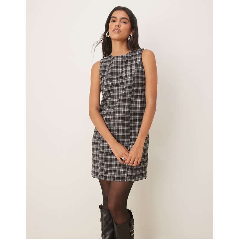 Threadbare sleeveless mini dress with check print in black and grey 109594572