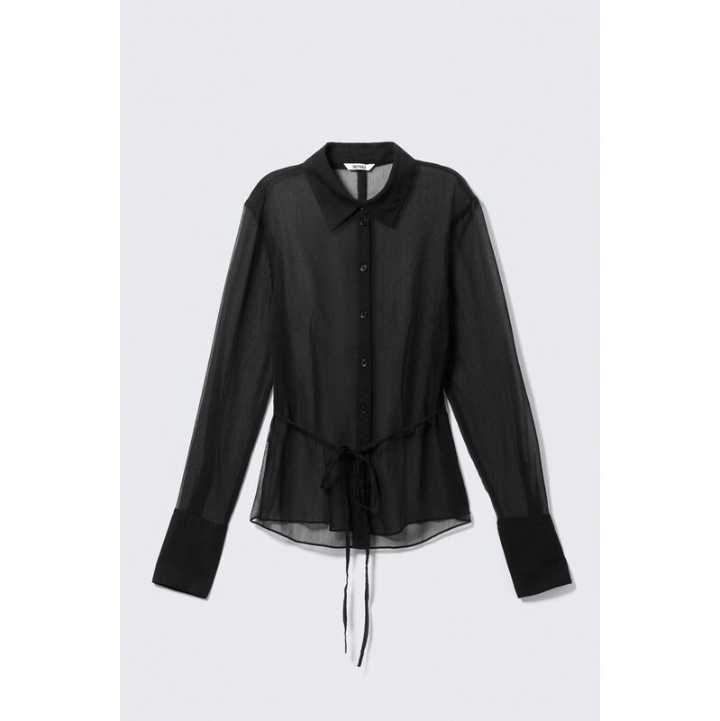 H&M - Přiléhavá průsvitná košile se zavazováním - černá 109410368