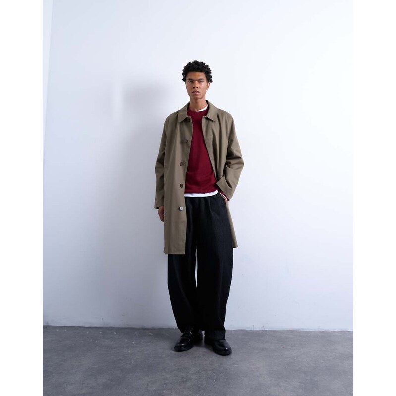 Topman cotton mac in khaki-Green