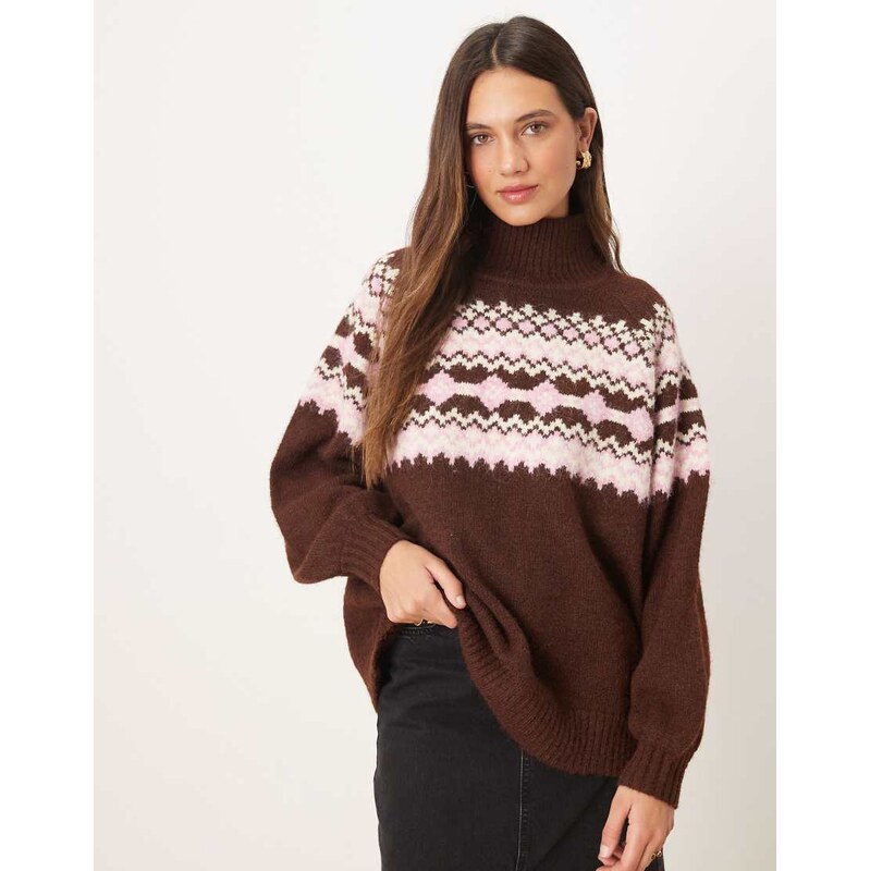 ASOS DESIGN high neck yoke placement jumper in chocolate-Brown