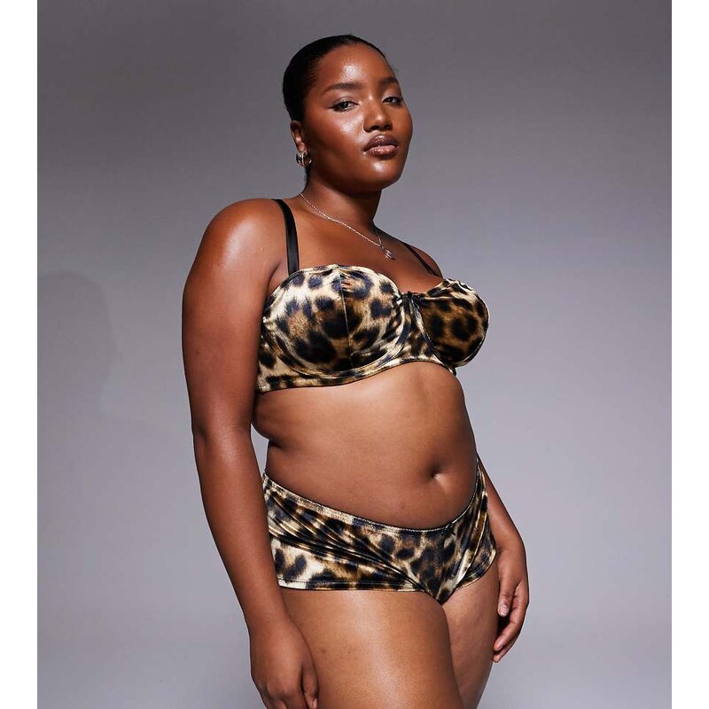 ASOS Curve ASOS DESIGN Curve Kora leopard velvet hipster short in 115337493
