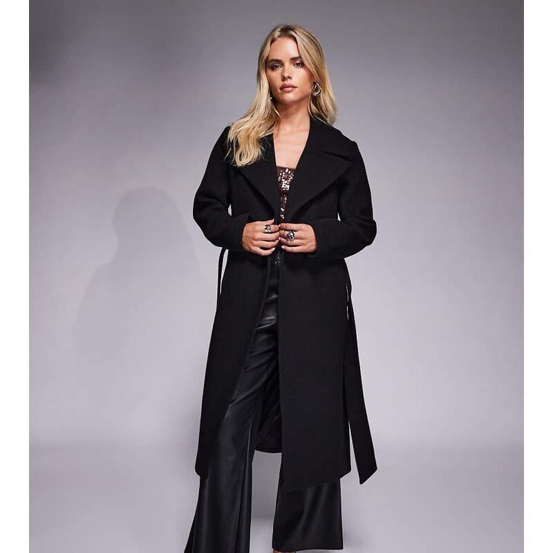 Forever New Petite formal wrap coat in black
