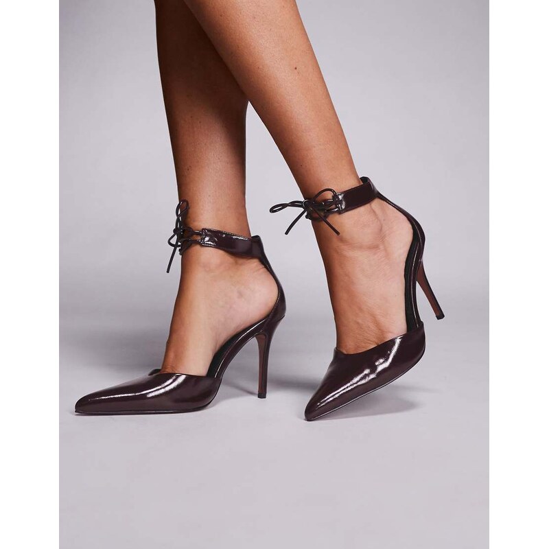 ASOS DESIGN Pippi lace up detail high heeled court shoes in burgundy 112202463