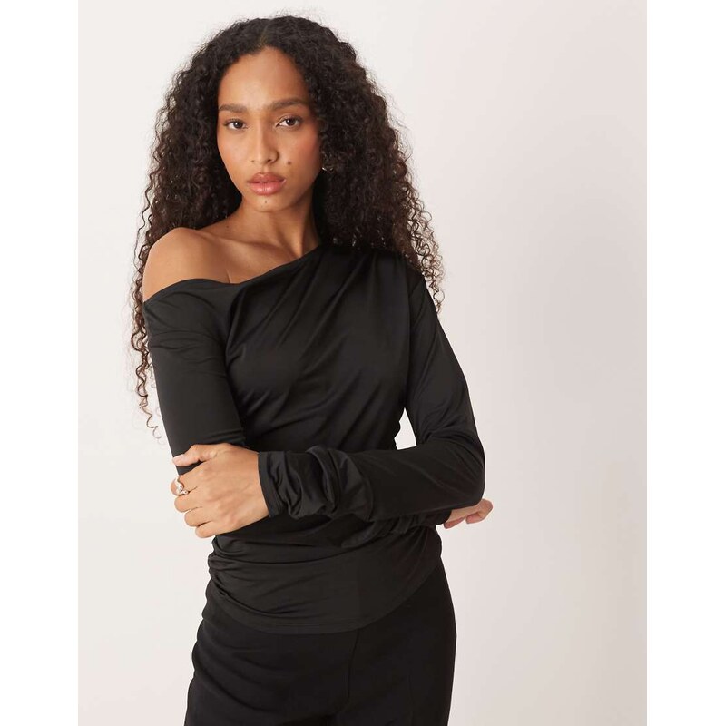 AWARE slinky drapey long sleeve top in black 113263178