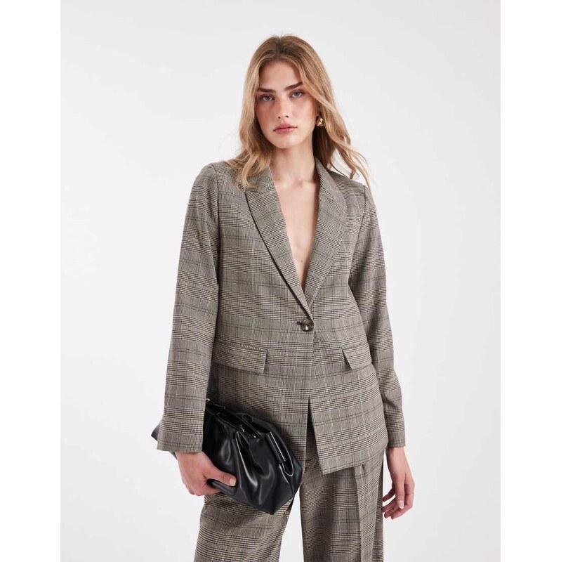 New Look co-ord check blazer in brown 113264137