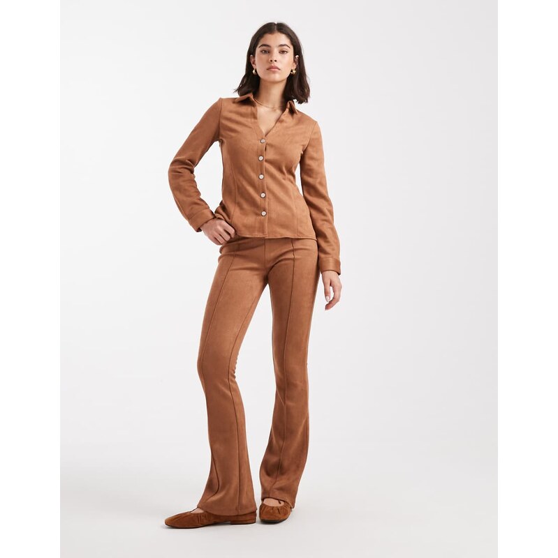 Miss Selfridge suedette flare in tan-Brown 109620550