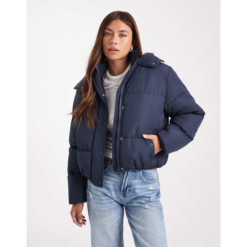 Brave Soul hooded puffer jacket in navy 111190532