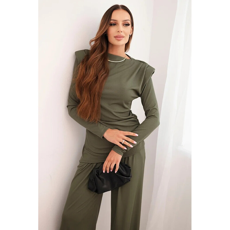 K-Fashion Dámská bavlněná souprava s halenkou a kalhotami s