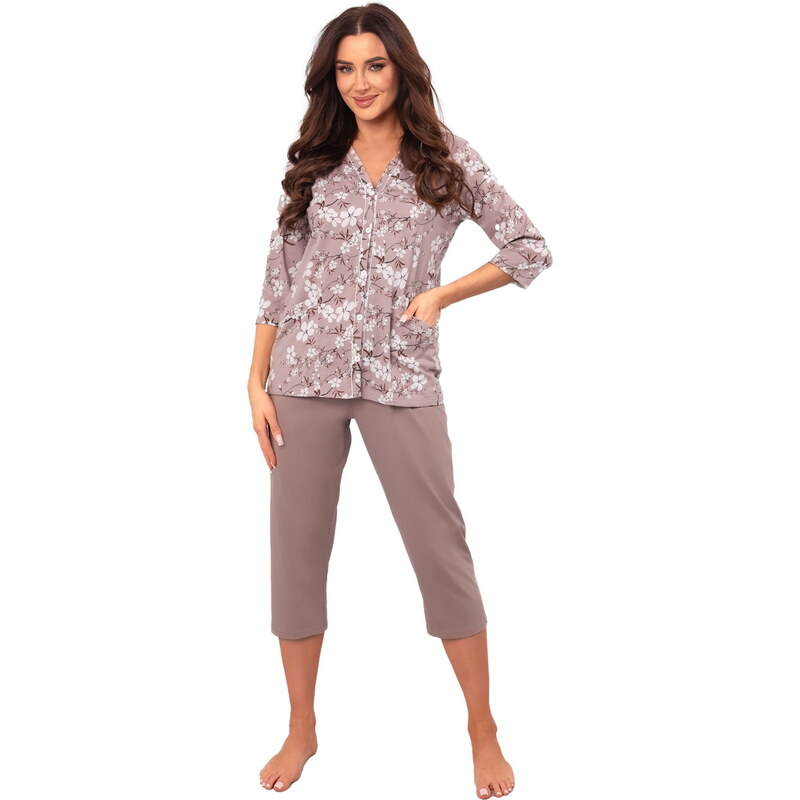 Dámské pyžamo ITALIAN FASHION KIMURI 3/4+3/4 print/cappuccino