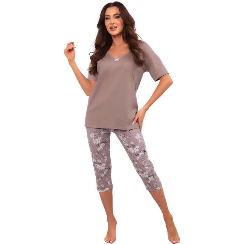 Dámské pyžamo ITALIAN FASHION KIMURI krátký 3/4 cappuccino/print