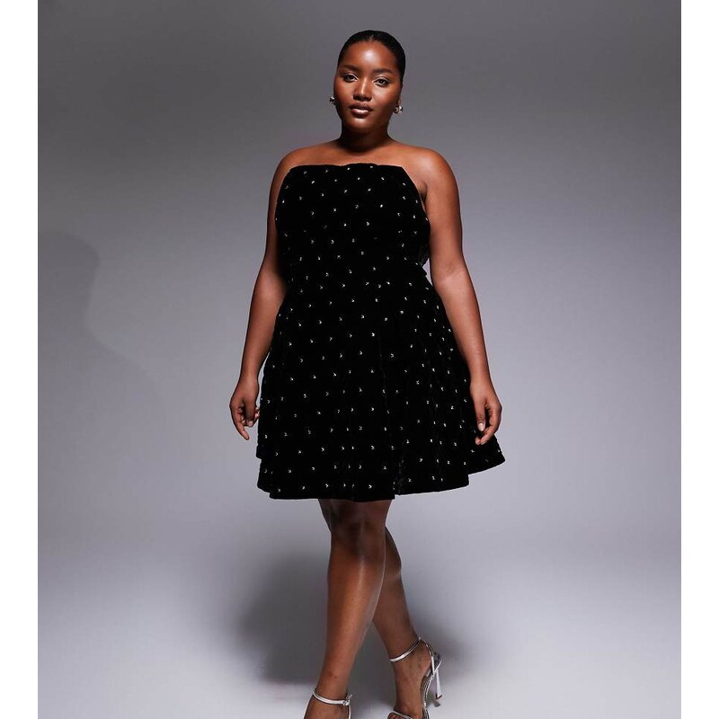 ASOS LUXE Curve quilted velvet mini dress with diamante details in 115684616