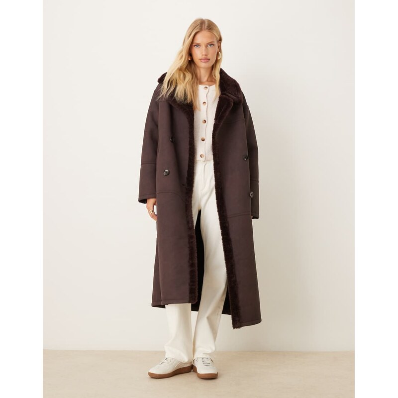 ASOS DESIGN longline bonded borg jacket in plum-Purple