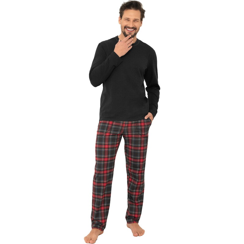 Pánské pyžamo ITALIAN FASHION RUSOLI dlouhé tmavá melanž/print