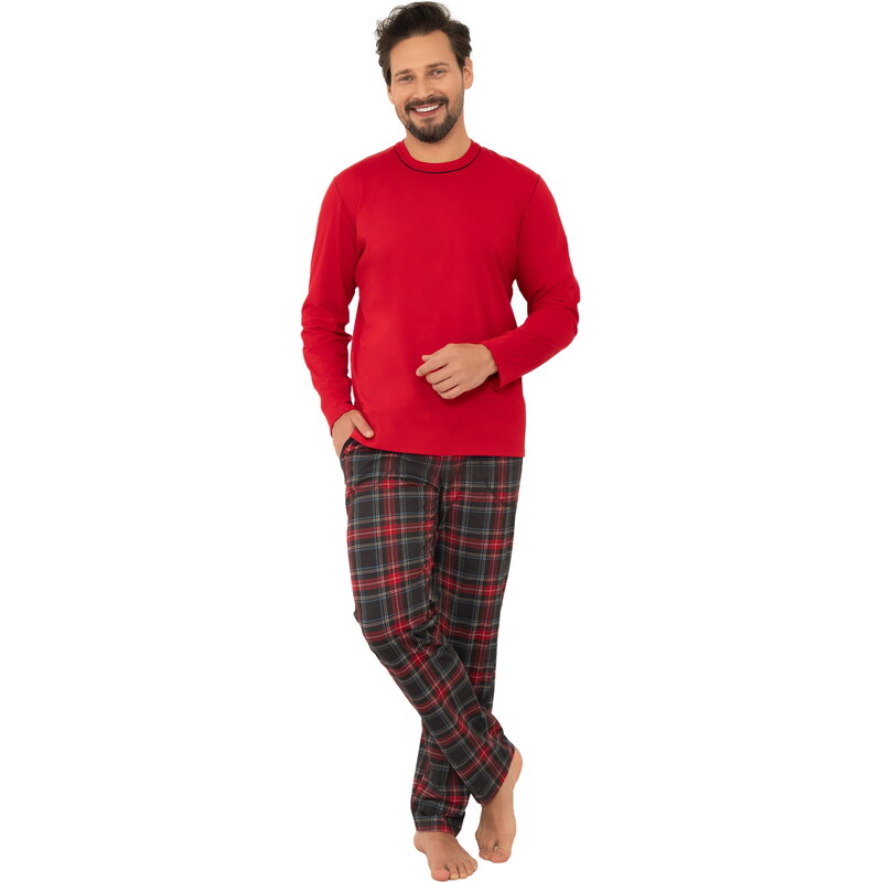 Pánské pyžamo ITALIAN FASHION RUSOLI dlouhé červená/print