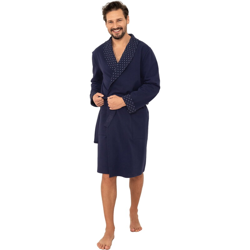 Pánský župan ITALIAN FASHION GERARD dl.ruk. tmavě modrá/print