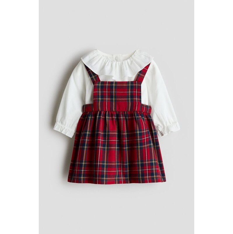 H&M - Dvoudílná souprava šaty a body - Červená/Kostka