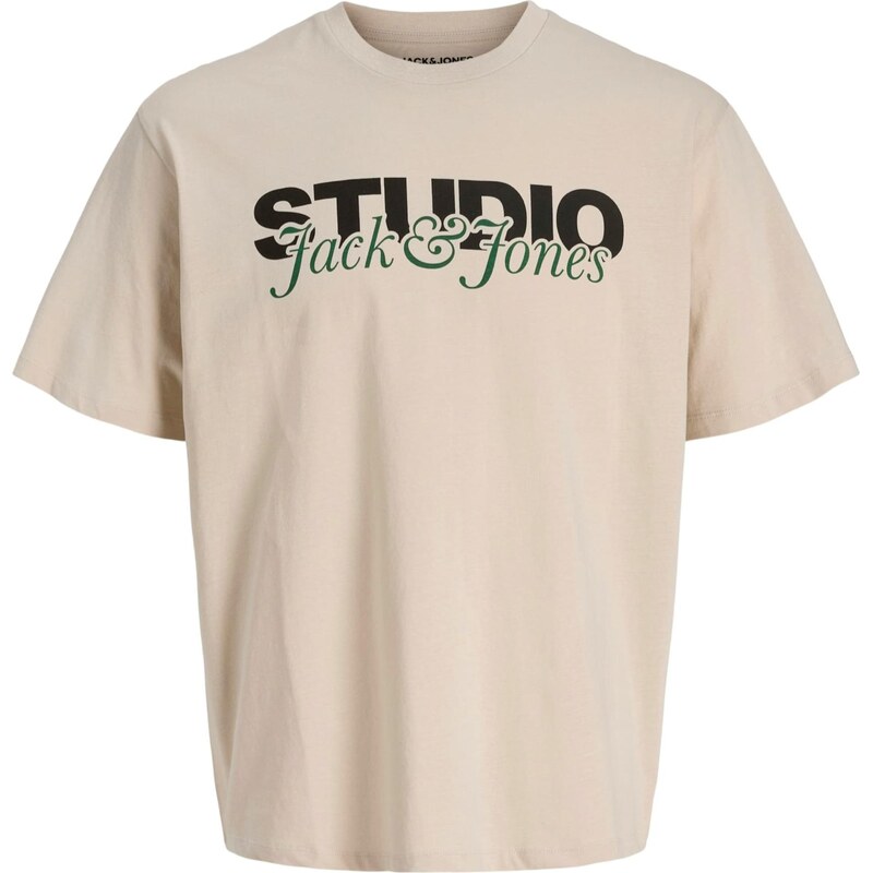 JACK & JONES Tričko JJYuki béžová / zelená / černá