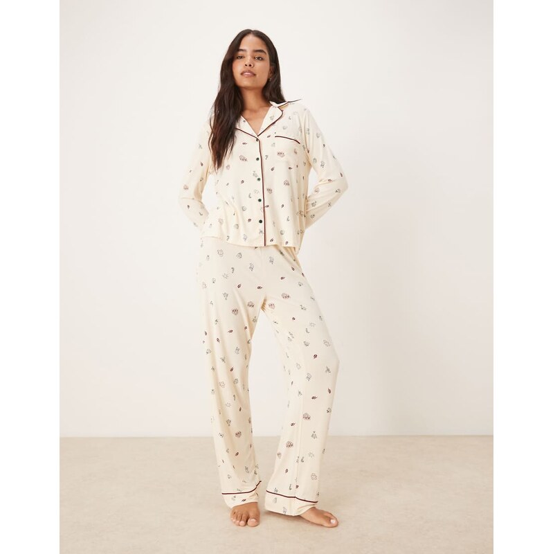 ASOS DESIGN super soft long sleeve shirt & trouser pyjama set