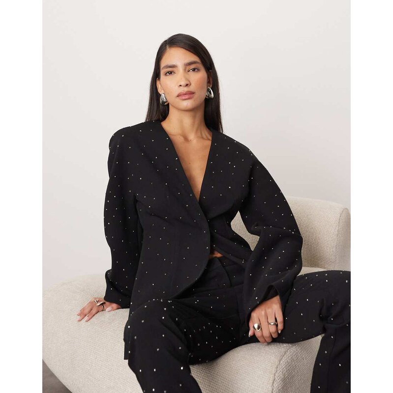 ARRANGE hot fix tailored ovoid sleeve blazer co-ord in black