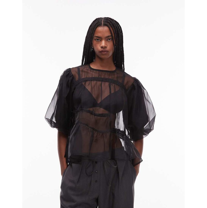 COLLUSION organza channel detail blouse in black