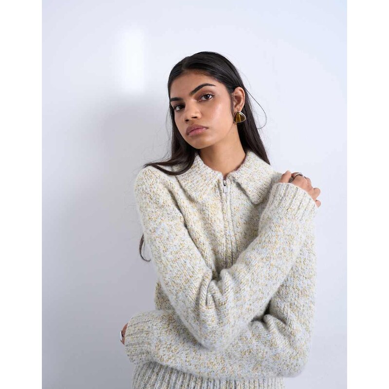 Topshop knitted heavy twist yarn collard cardigan co-ord in blue and 109436320