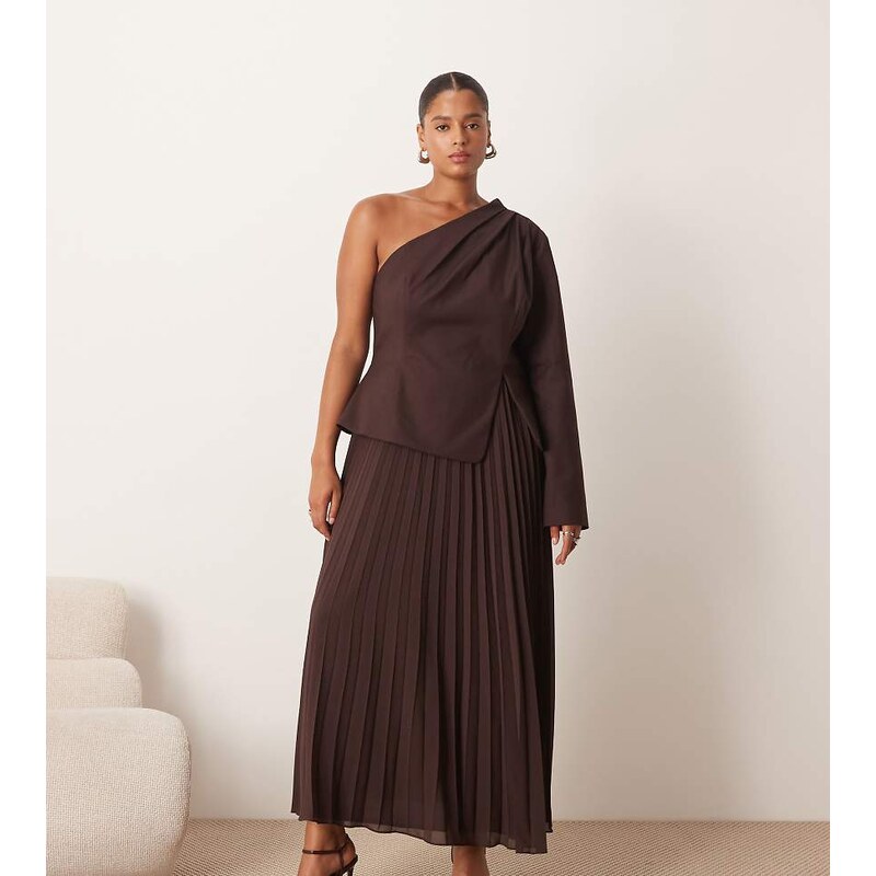 ARRANGE Curve sculpted one shoulder maxi dress with micro pleat hem in 109566919