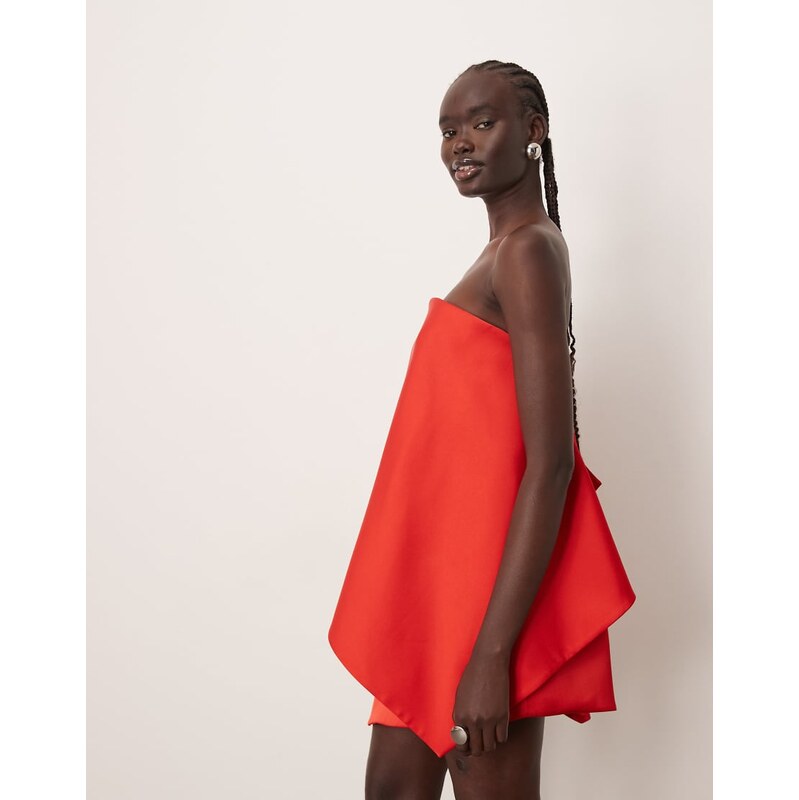 ARRANGE square cut bandeau mini dress in red-Orange