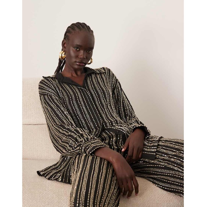 ARRANGE linear beaded oversized shirt co-ord-Black 109429169
