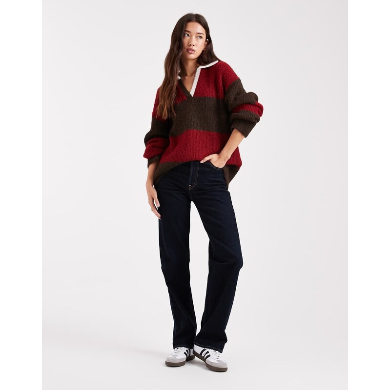 4th & Reckless wool blend oversized rugby knit jumper in cherry and 109436439