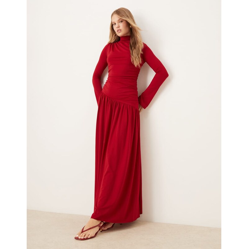 Pretty Lavish ruched jersey maxi dress in red 112321961