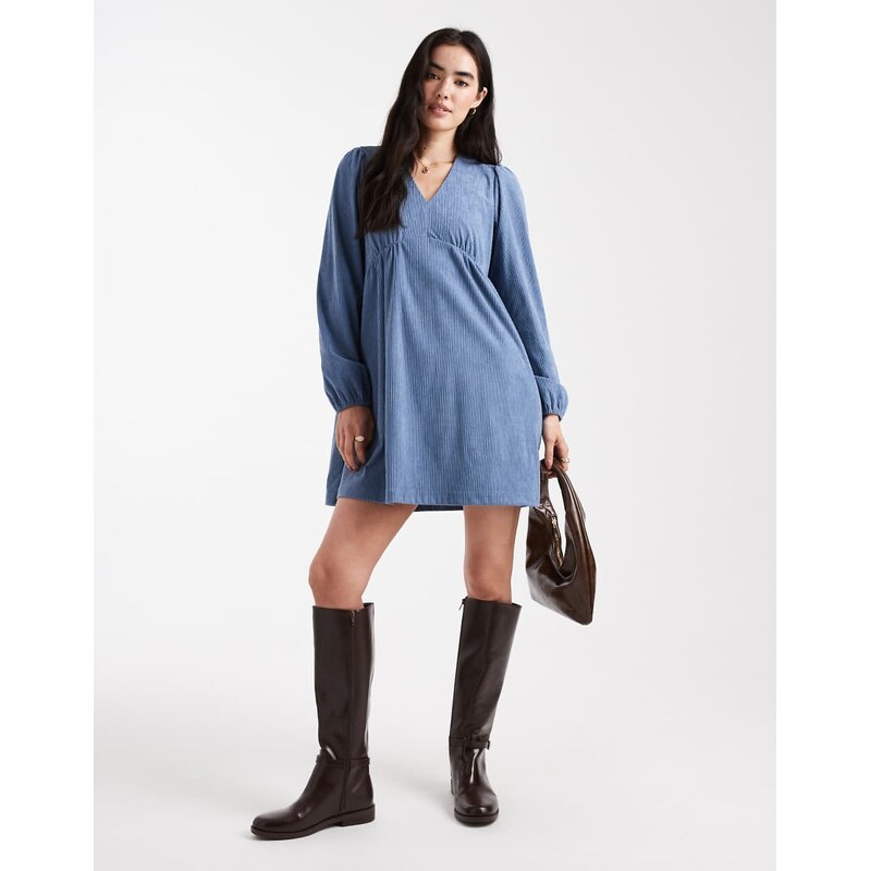 Threadbare cord long sleeve mini dress in blue 115514381
