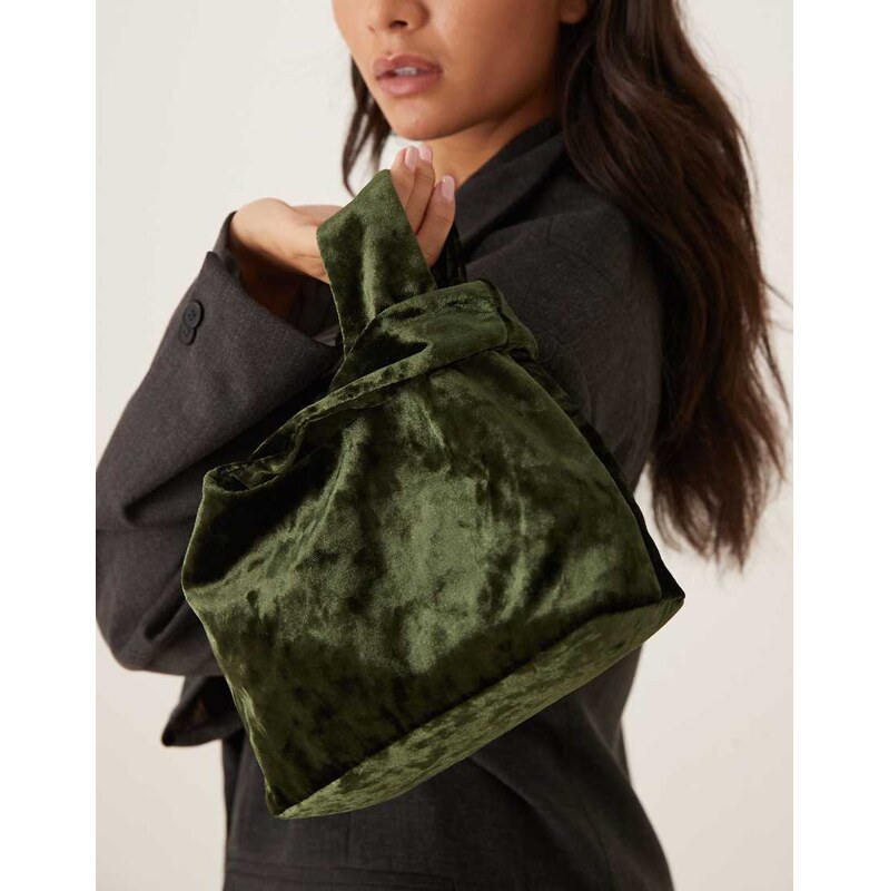 ASOS DESIGN velvet loop through clutch bag in dark green 109594179
