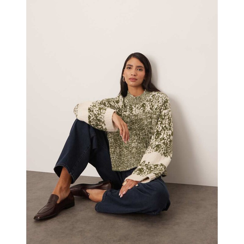 ARRANGE chunky mixed knit jumper in green and cream-Multi 109534661