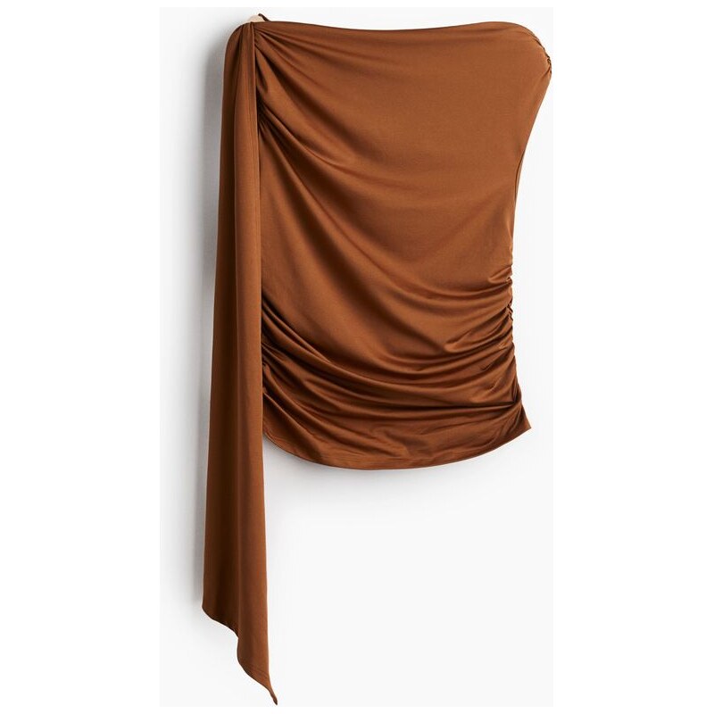 H&M - Řasený top odhalující rameno - Hnědá